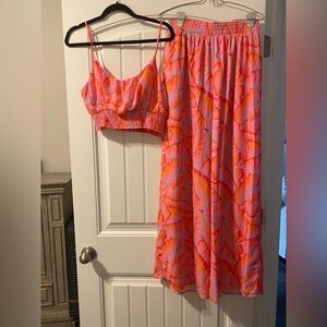 Pink lily NEW palazzo pants and top size large Pink Orange set. Smoke free